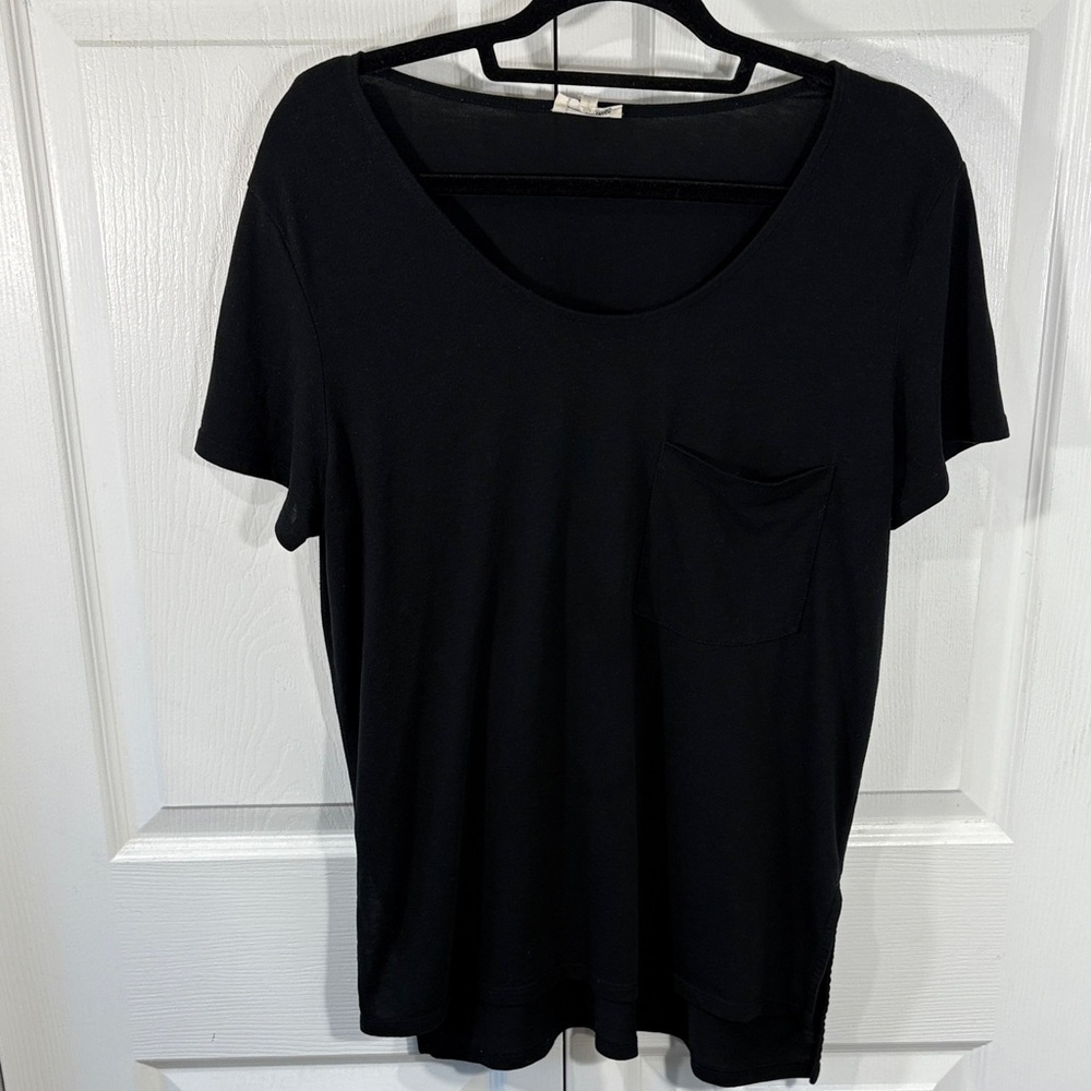 Wilfred Black Scoop Neck Tee Soft Casual Pocket T-Shirt Minimal Summer Top - Picture 3 of 7
